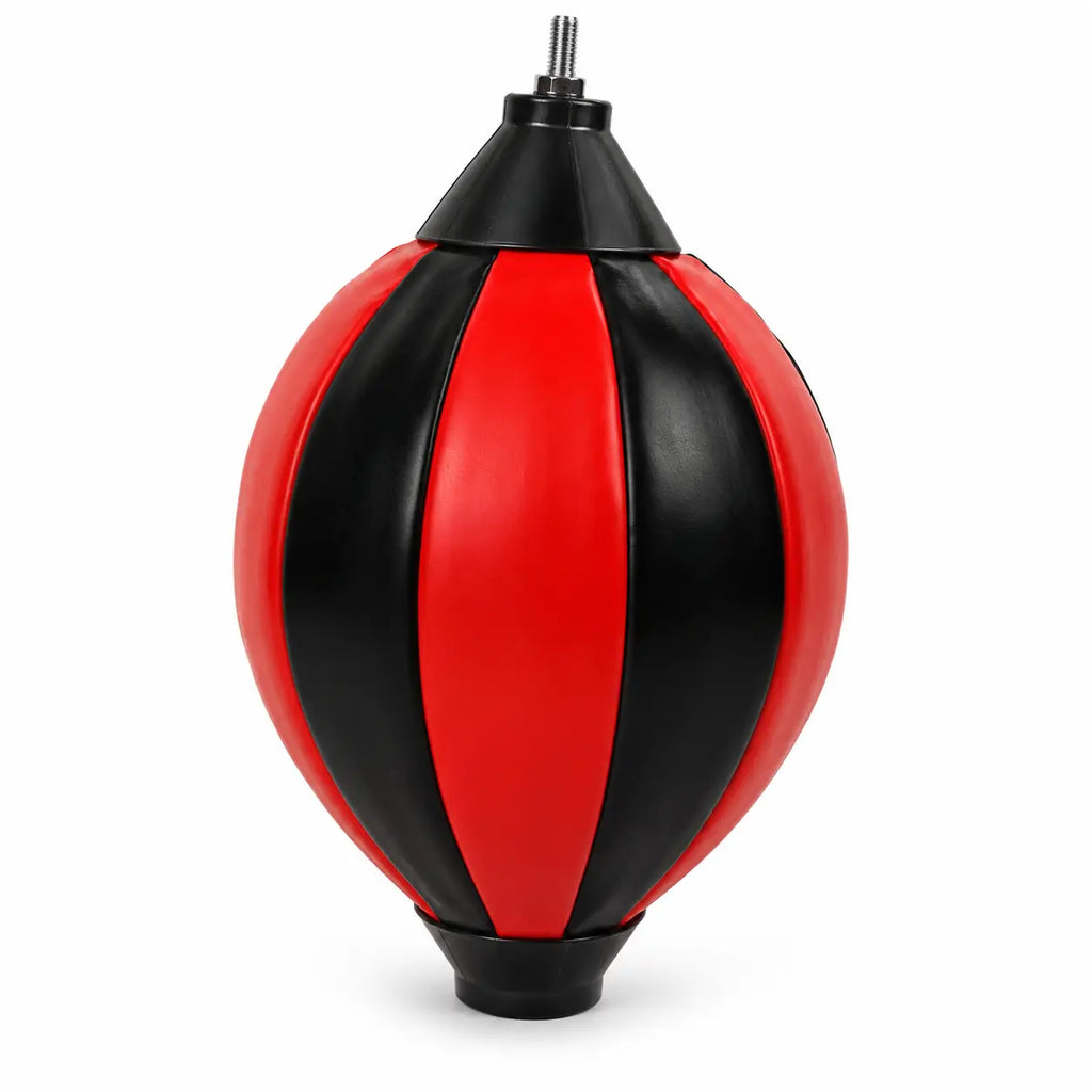 Red and black inflatable kids boxing punching ball close-up on white background