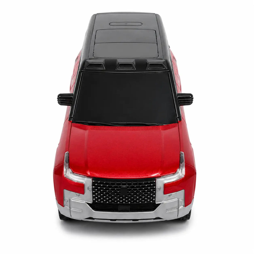 Red and black 1:14 remote control SUV car front side hero view on white background