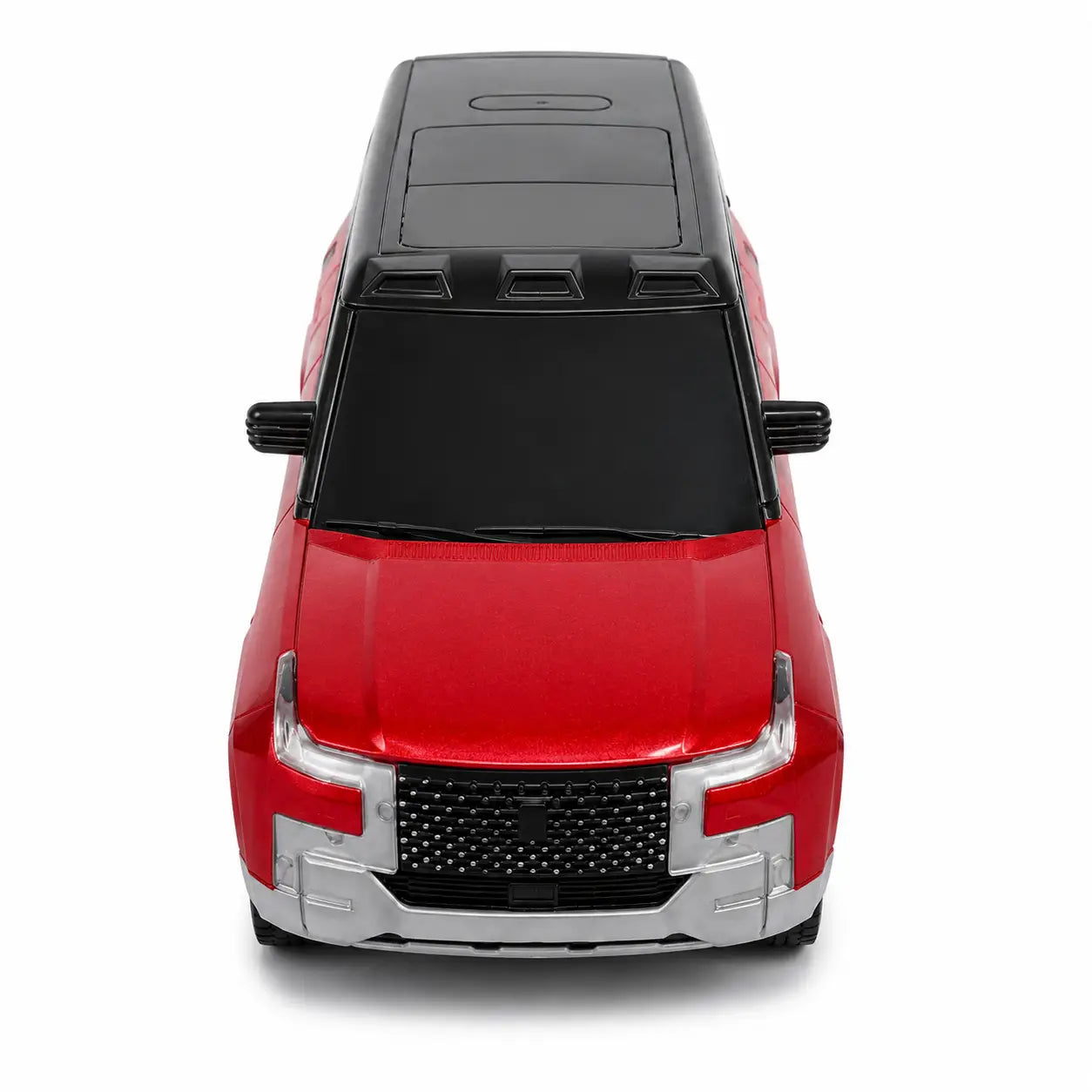 Red and black 1:14 remote control SUV car front side hero view on white background