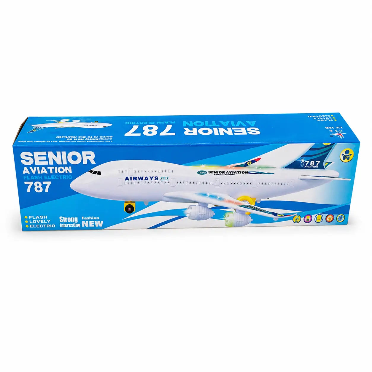 Senior Aviation 787 flash electric airplane toy retail box front view