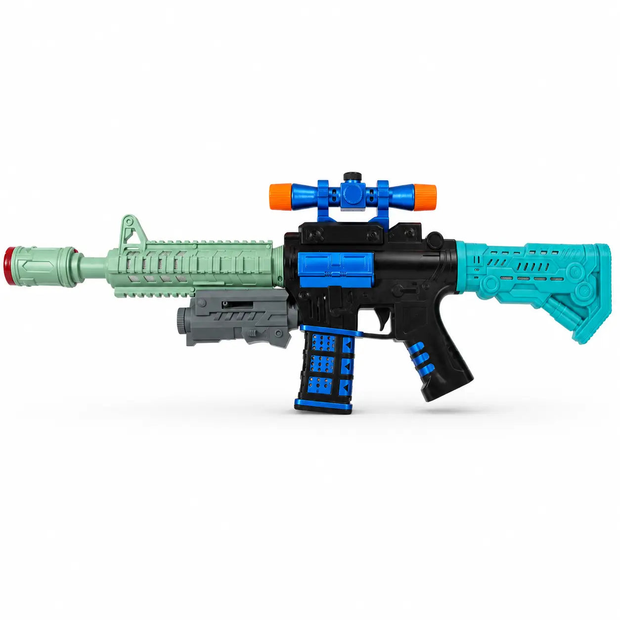 Shooting Fire 52cm rechargeable soft bullet toy gun with scope front view