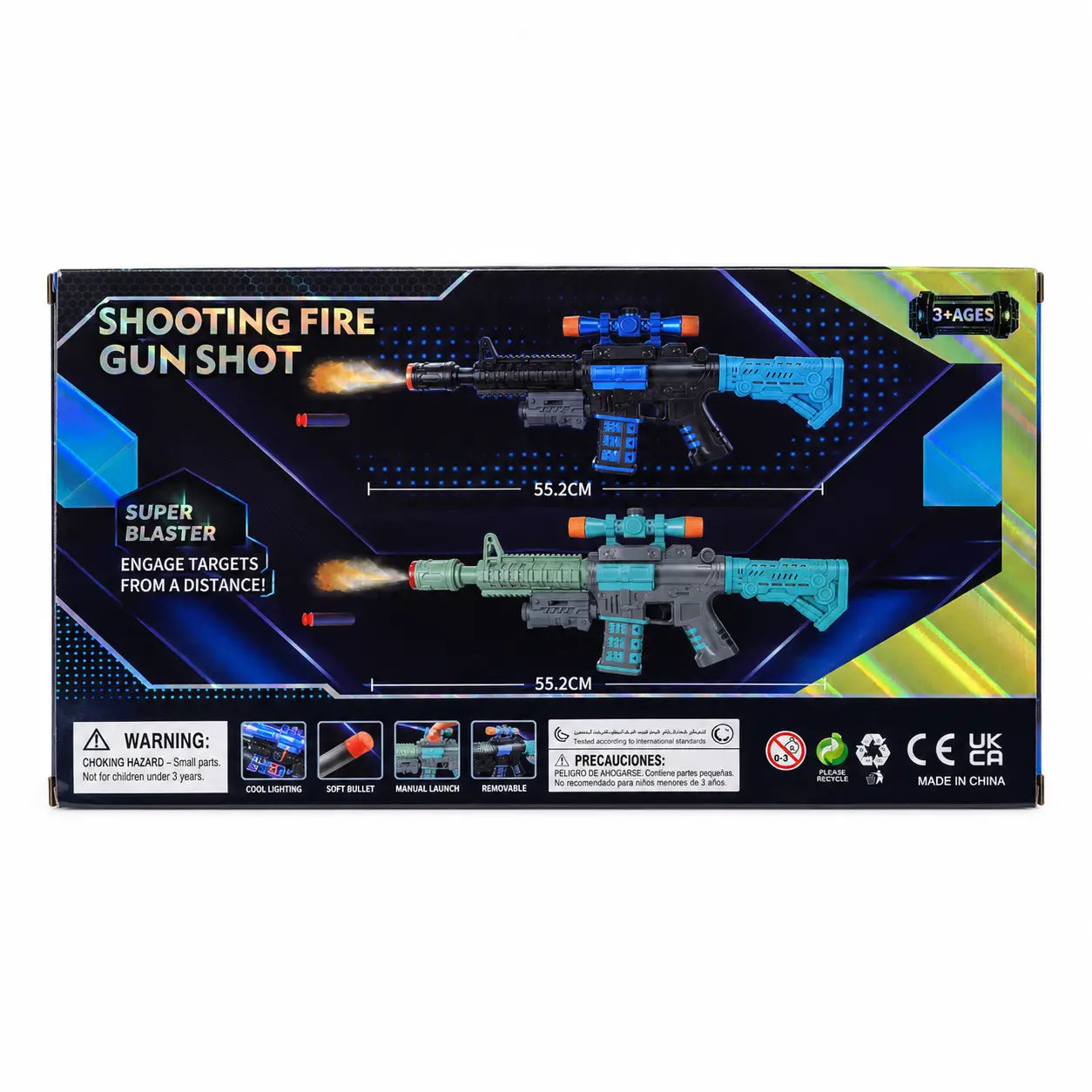 Shooting Fire soft bullet toy gun retail box back view showing product details