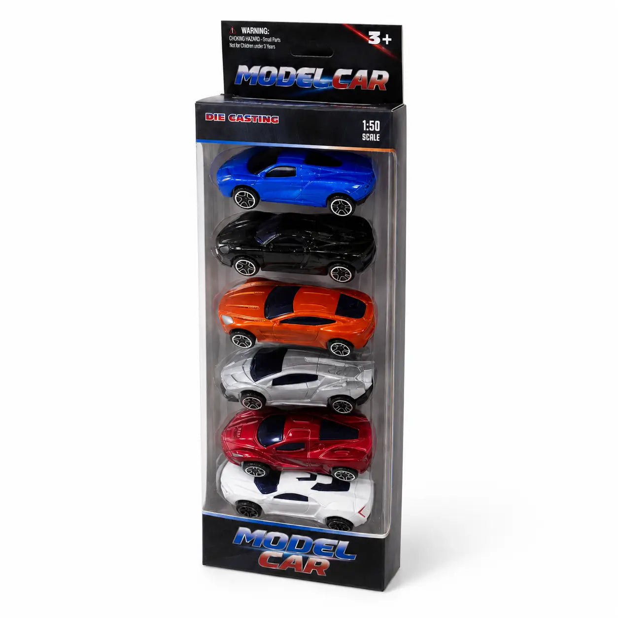 6 piece die-cast model car set in retail box angled hero view