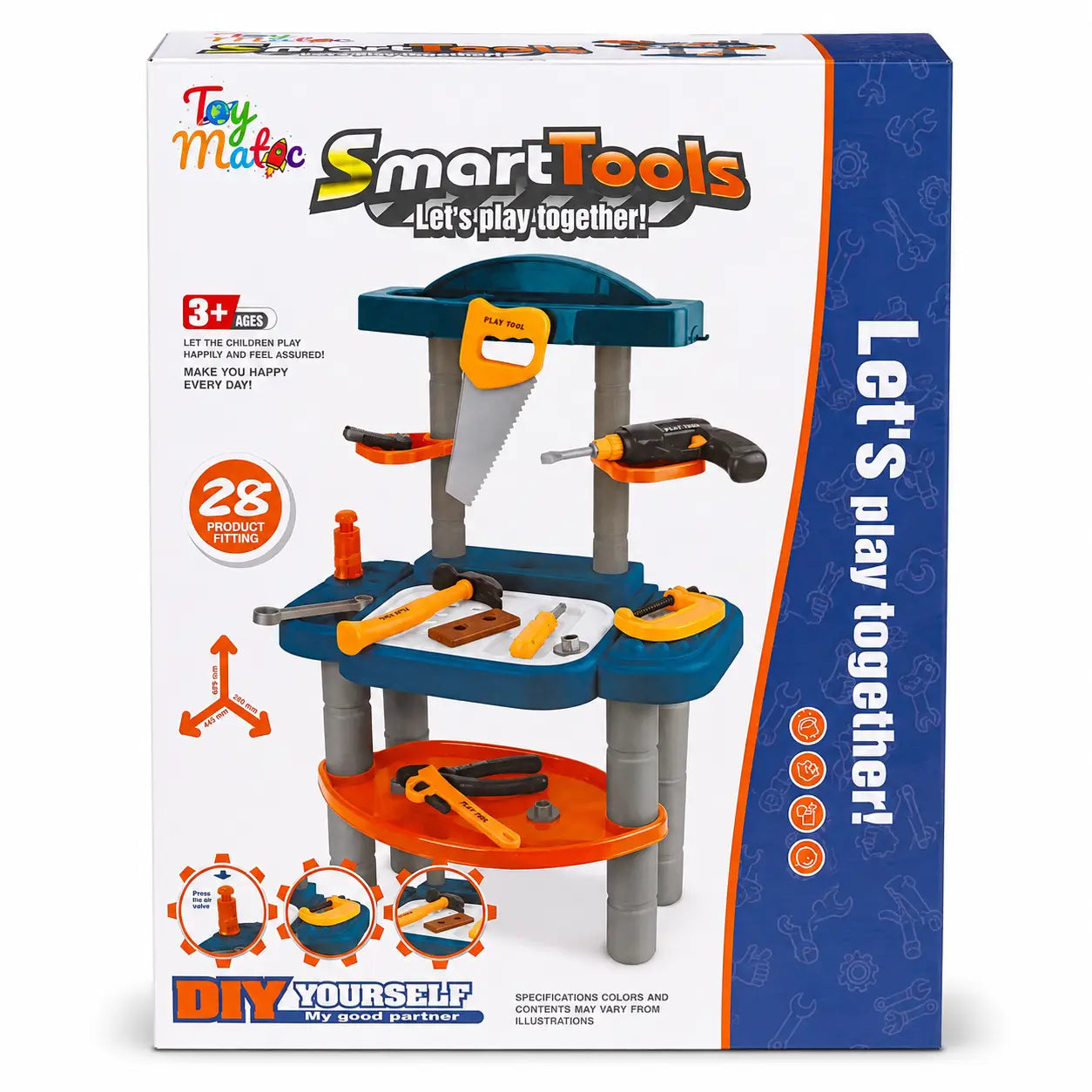 Smart Tools kids workshop playset retail packaging with 28 pretend tool fittings for ages 3 plus