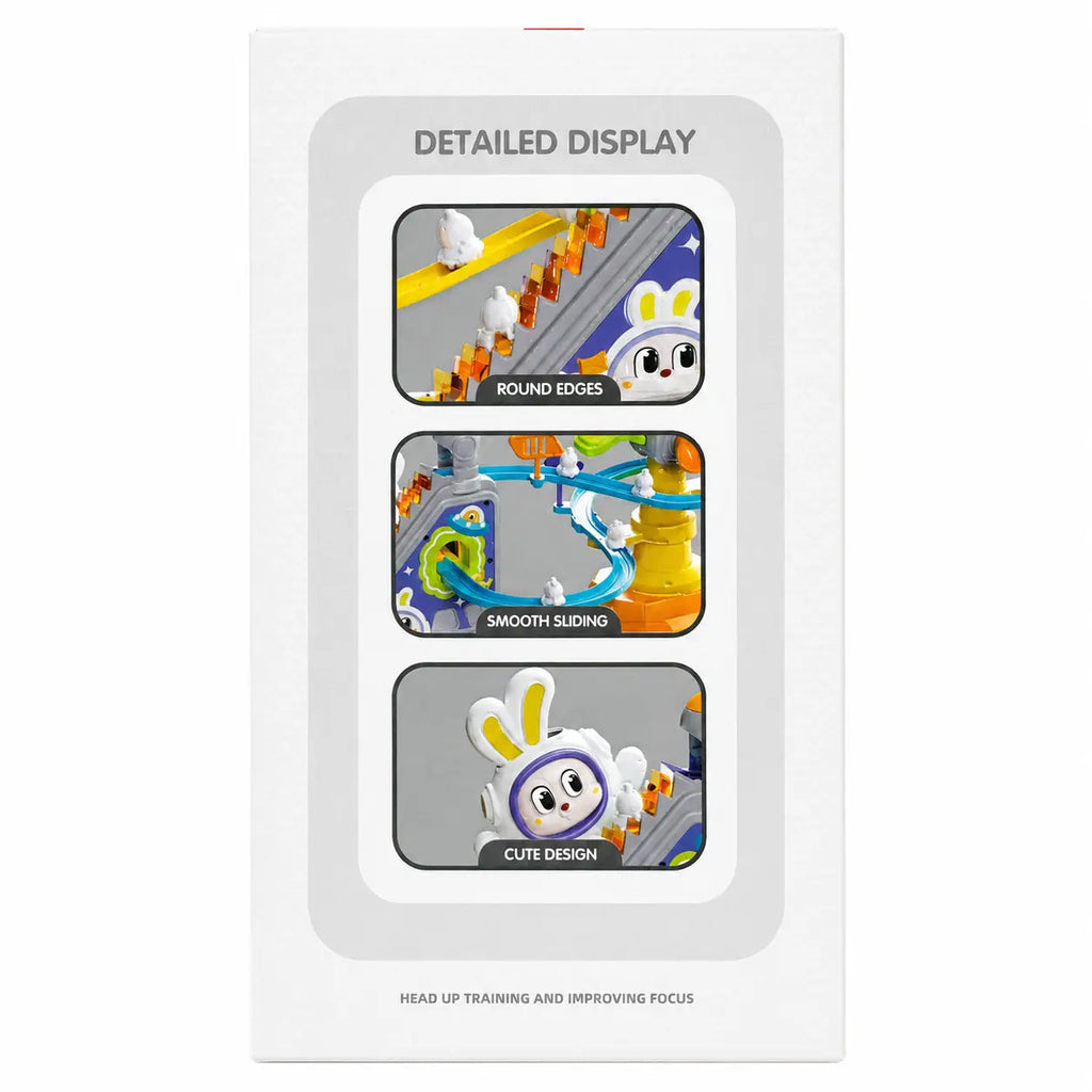 Space Orbit Track Game packaging showing round edges, smooth sliding and cute design features