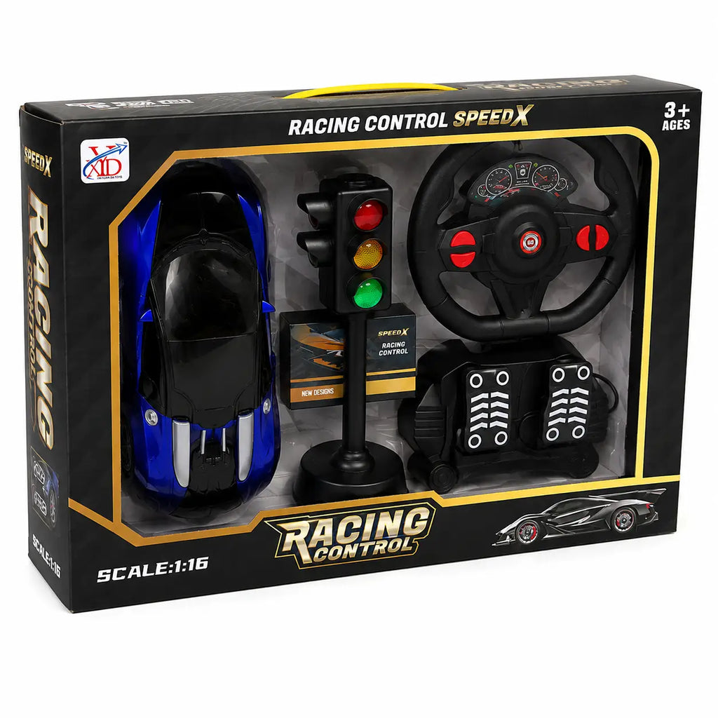 Black toy traffic light accessory with red yellow and green lights for RC racing car set