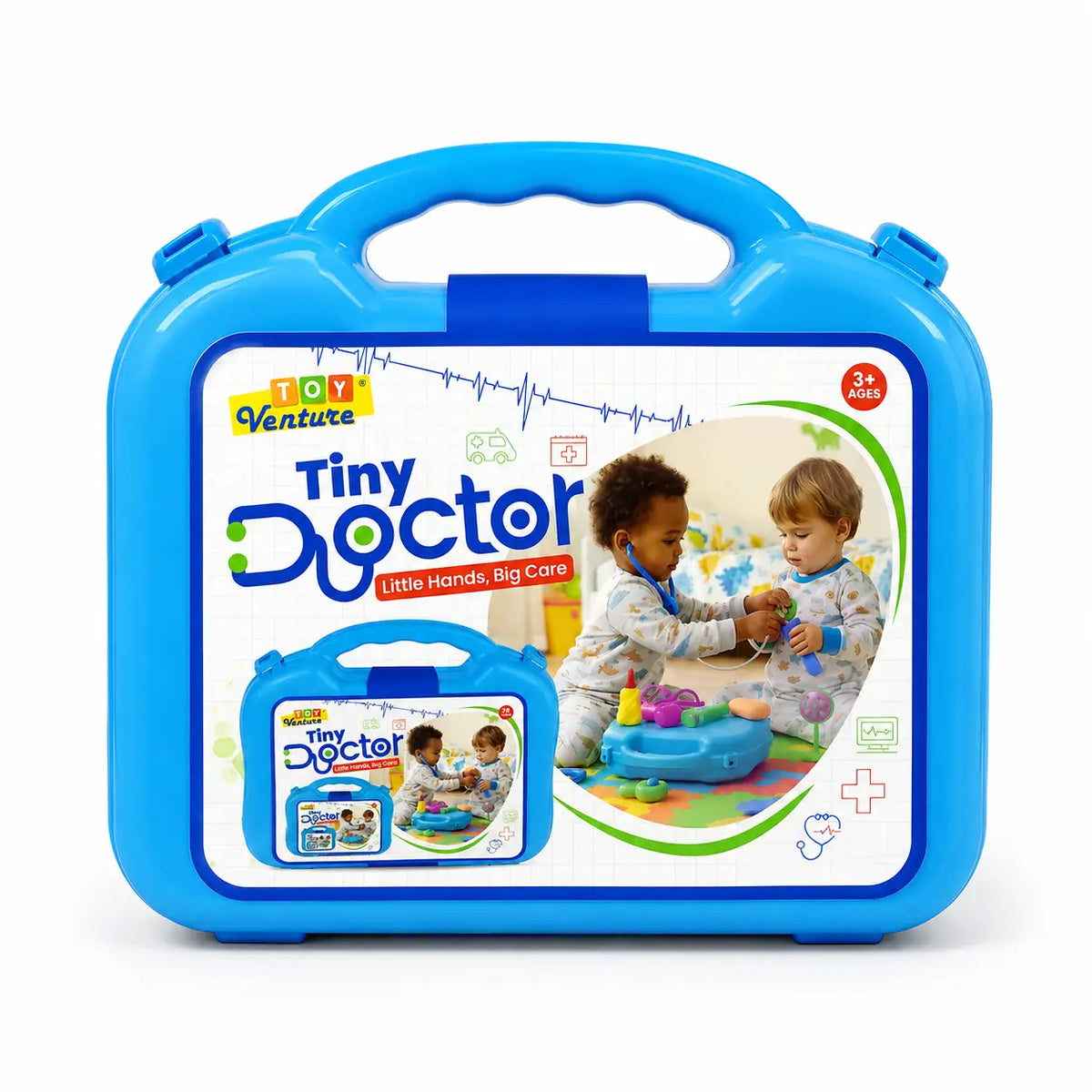 Blue Tiny Doctor kids medical pretend play carry case with portable handle