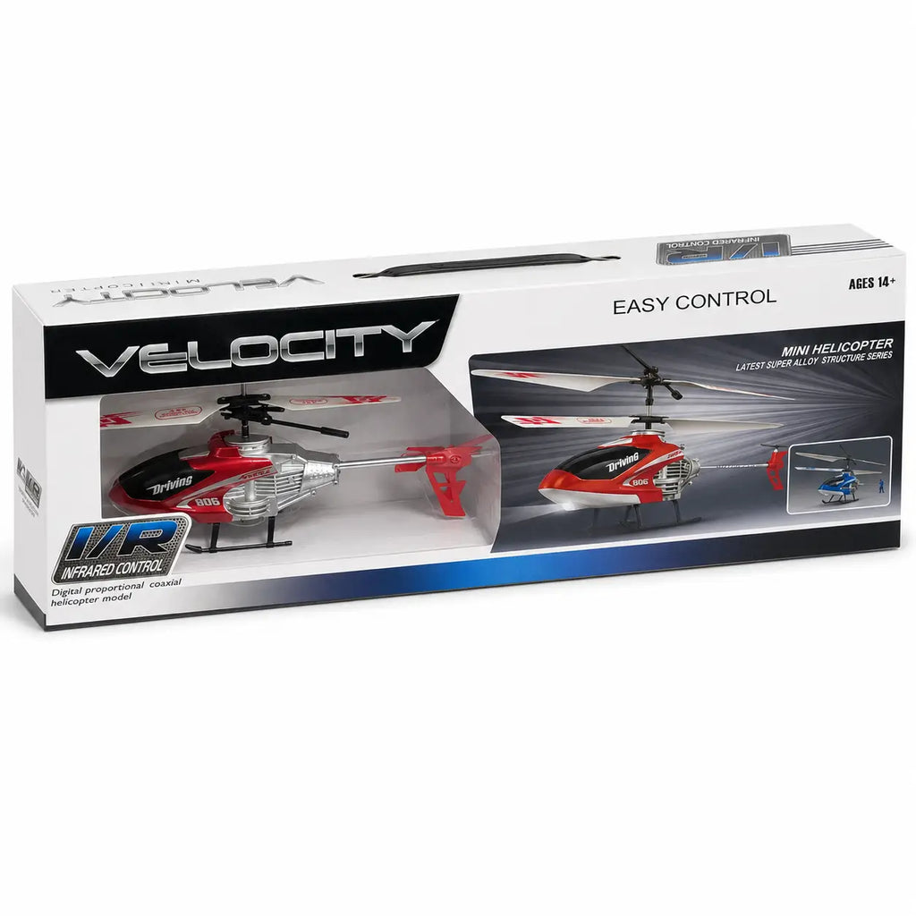 Velocity mini helicopter retail box with red infrared remote control helicopter for ages 14 plus