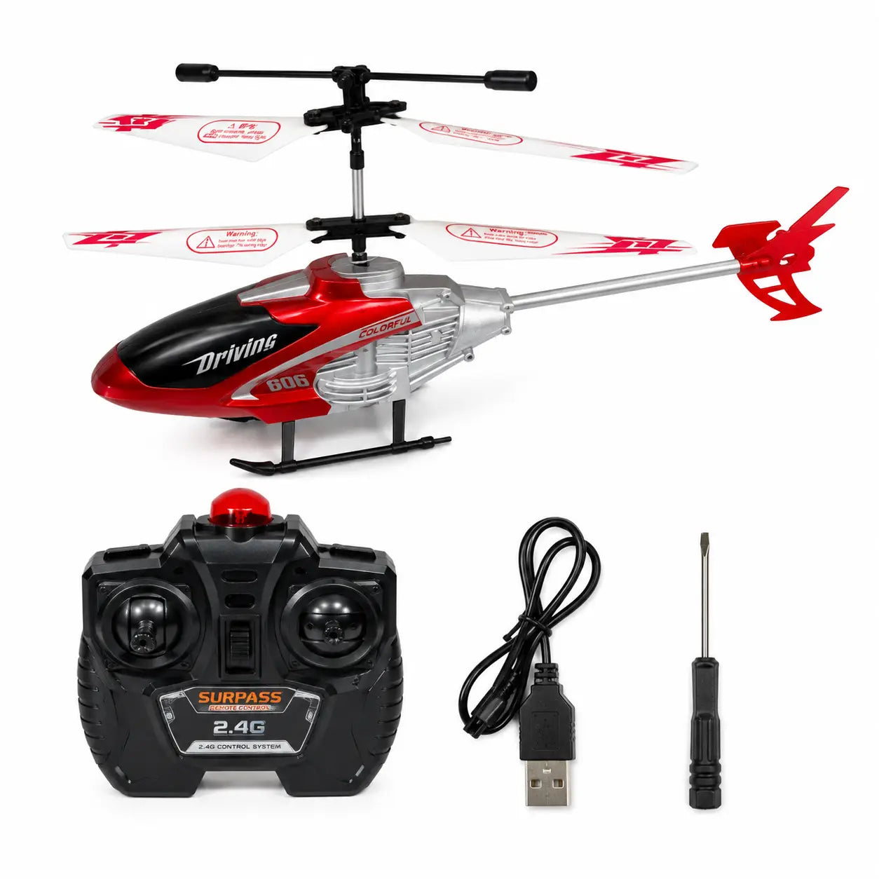 Velocity mini helicopter complete set with remote controller, USB charging cable and maintenance tool