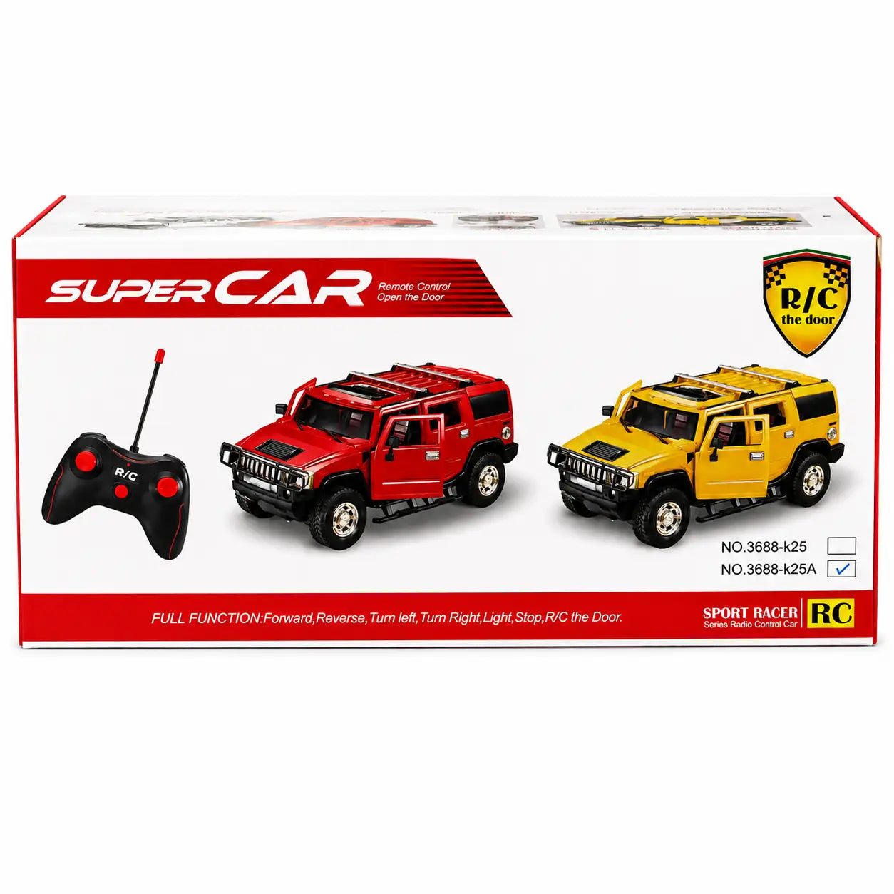 Yellow Hummer-style RC SUV front view with rugged grille and lights