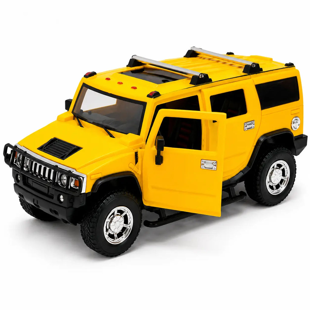 Yellow 1:16 remote control Hummer-style SUV with opening doors and wireless controller